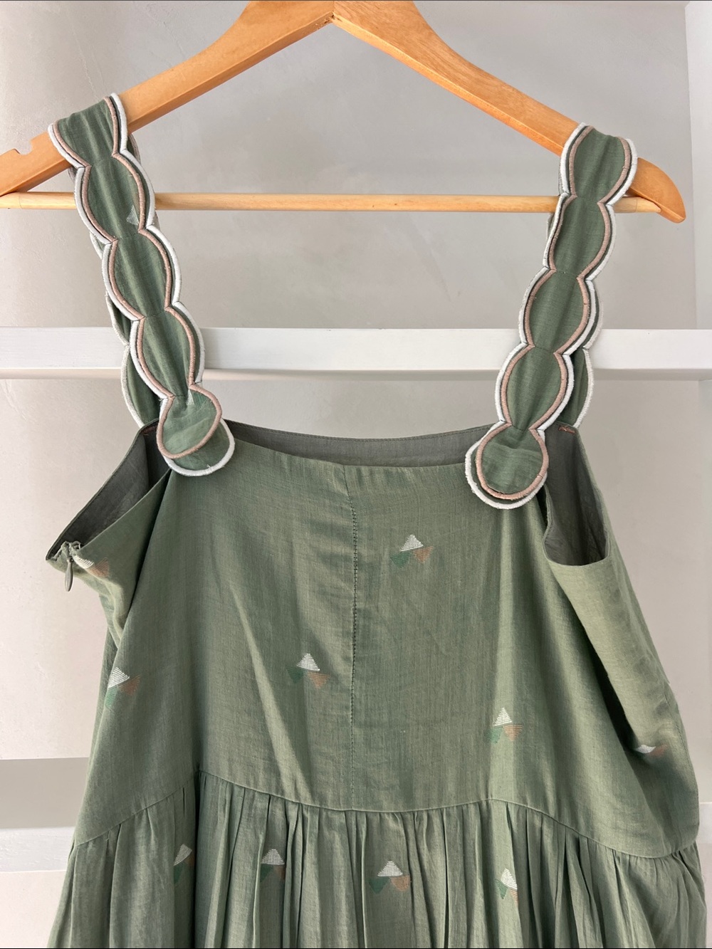 MIRTH Olive Green Tiered COTTON Sundress with Scallop Straps - Picture 5 of 8